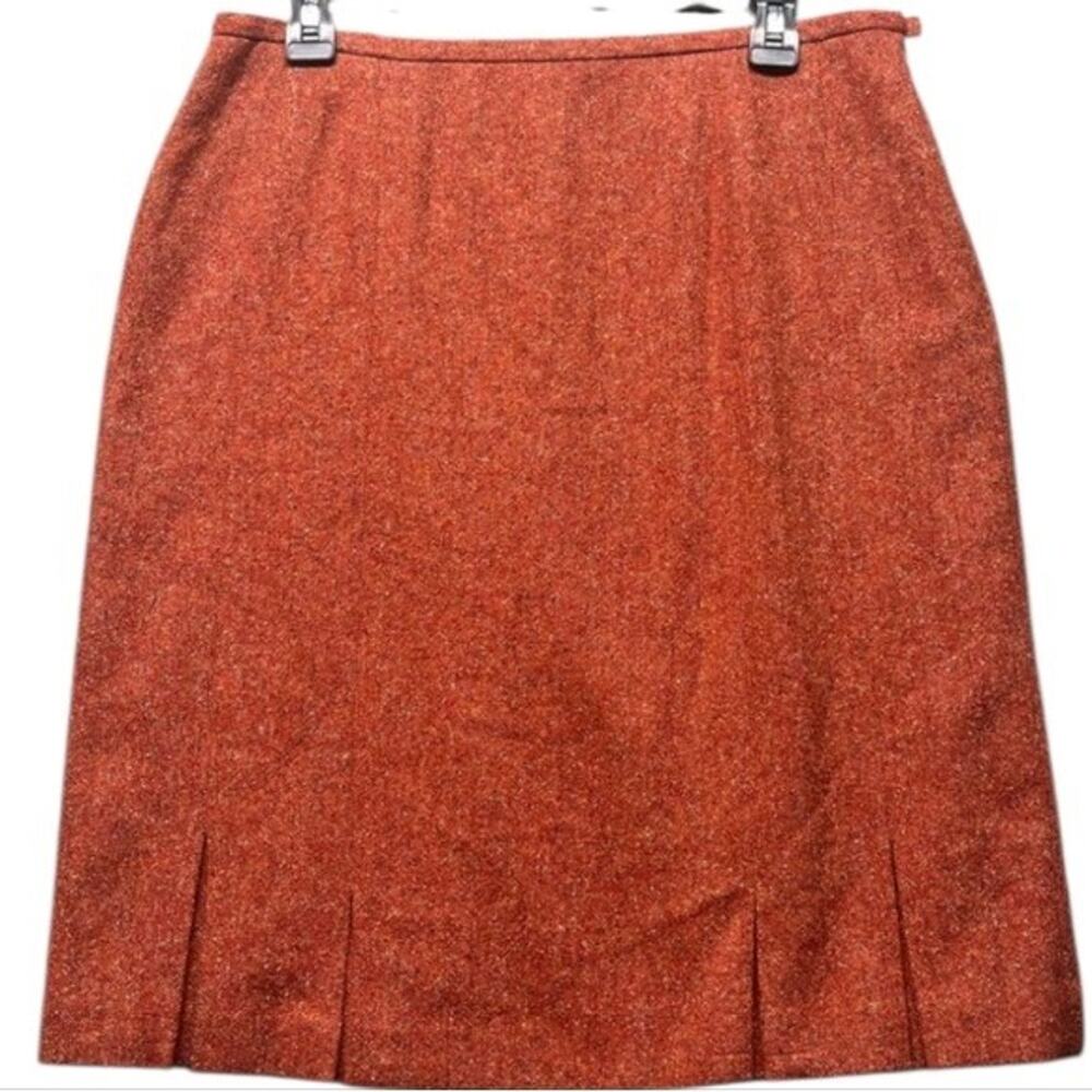 Talbots Wool Blend Skirt Herringbone Tweed Pleated Career Orange Size 6